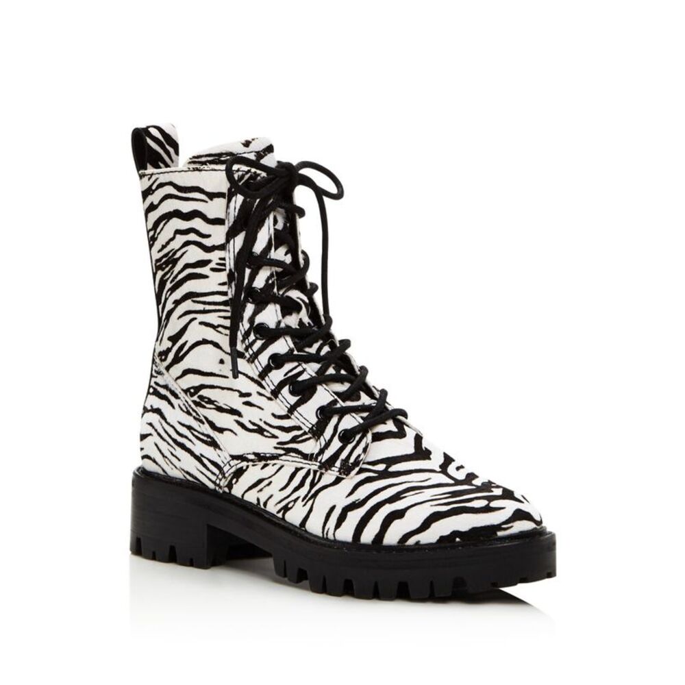 DOLCE VITA Womens Black Zebra Print Up Gregor Almond Leather Hiking Boots 6.5